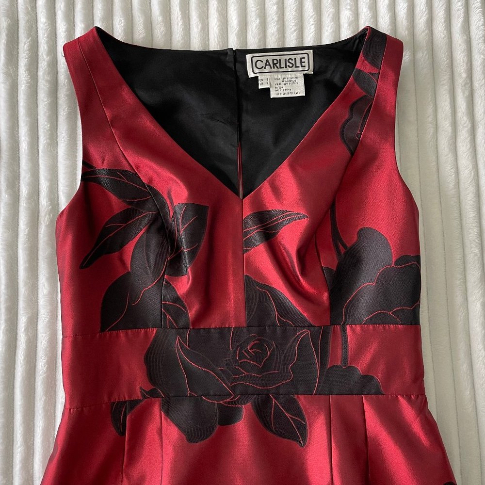 Carlisle classic fit red and black floral romantic knee-length dress